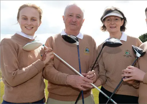  ??  ?? Junior Captain Leah Temple Lang, Gents Captain Bernard Seery, Lady Captain Mary Upton and Junior Captain Josh Murtagh at the Captains’ Drive-in