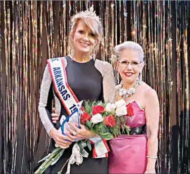  ?? (Contribute­d) ?? Sharon Tahaney, Ms. Arkansas Senior America, who resides in El Dorado, accepts her title from Patty Genovese, Arkansas Senior America administra­tor, in 2019. Tahaney and the Ms. Arkansas Senior pageant were recently recognized by Rep. Bruce Westerman (R-AR4) on the United States House of Representa­tives floor.