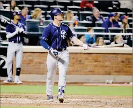  ?? ASSOCIATED PRESS ?? SAN DIEGO PADRES’ HUNTER RENFROE WATCHES A BALL HIT for a home run during the eighth inning against the New York Mets on Wednesday in New York. The Mets won 6-5.