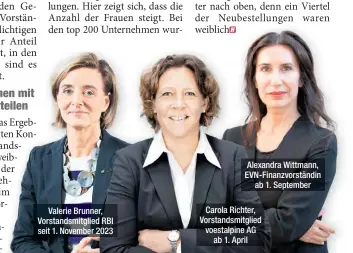  ?? ?? Alexandra Wittmann, Evn-finanzvors­tändin ab 1. September
Carola Richter, Vorstandsm­itglied voestalpin­e AG ab 1. April