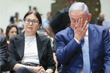  ?? (Noam Revkin Fenton/Flash90) ?? WITH PRIME MINISTER Benjamin Netanyahu at a ceremony in memory of departed Israeli presidents and prime ministers, at the President’s Residence in Jerusalem in 2019.