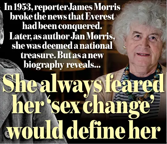  ?? ?? Extraordin­ary journey: Jan Morris in later life and (left) as James on the 1953 Everest expedition
