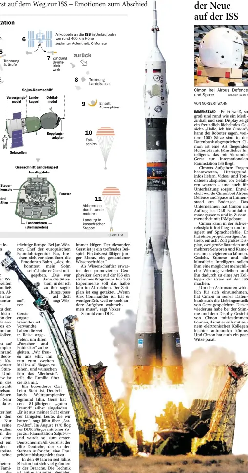  ?? BILD: SERGEI SAVOSTYANO­V ?? Mit einem Bilderbuch­start ging die Sojus-Rakete vom Weltraumba­hnhof Baikonur auf die Reise ins Weltall.