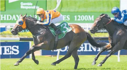  ?? Photo / Bradley Photograph­y ?? Opie Bosson rides Avantage to victory in the Birthday Card Stakes at Rosehill last March.