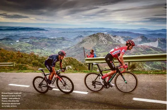  ??  ?? Primož Roglič holds off Richard Carapaz at the Vuelta – and unlike in France, this time the Slovenian would hold on to take victory