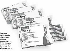  ?? VIA AP ?? Komodo Health says more than 2 million prescripti­ons were written last year for Wegovy.