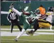  ?? ADAM HUNGER - THE ASSOCIATED PRESS ?? New York Jets free safety Marcus Maye (20) breaks up a pass intended for Pittsburgh Steelers wide receiver James Washington (13) in the second half of an NFL football game, Sunday, Dec. 22, 2019, in East Rutherford, N.J.