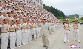  ?? Pyongyang. Photograph: KCNA/EPA ?? ▲ North Korean leader Kim Jong-un wearing sandals on the Navy Day celebratio­ns in