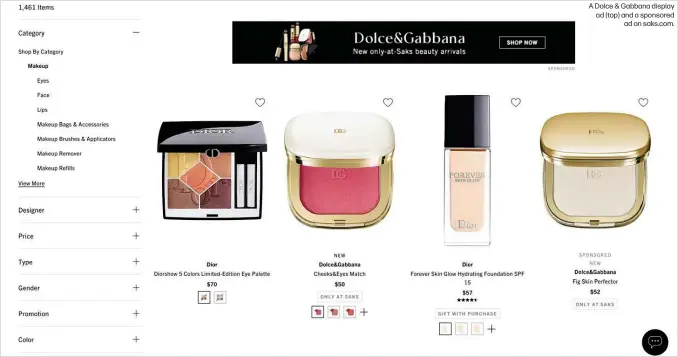  ?? ?? A Dolce & Gabbana display ad (top) and a sponsored ad on saks.com.