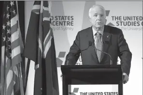  ?? AP/ RICK RYCROFT ?? U. S. Sen. John McCain, in a speech Tuesday in Sydney, urged Australia to stick with the U. S., saying a majority of Americans believe that globalizat­ion is a good thing.