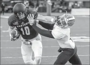  ?? AP/DAN PELLE ?? Eastern Washington wide receiver Cooper Kupp (left) is the Football Championsh­ip Subdivisio­n’s career leader in receptions (402), receiving yards (6,061) and receiving touchdowns (66) going into Saturday’s playoff game against Central Arkansas.