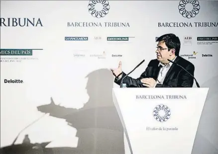  ?? XAVIER CERVERA ?? Gerardo Pisarello, ayer durante la conferenci­a del foro Barcelona Tribuna