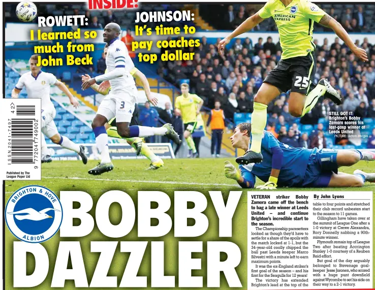  ?? PICTURE: Action Images ?? STILL GOT IT: Brighton’s Bobby Zamora scores his last-gasp winner at Leeds United