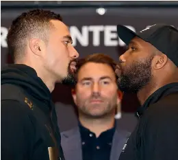  ??  ?? Joseph Parker and his trainer Kevin Barry have been lapping up the Dallas Cowboys environmen­t, left, for the Kiwi heavyweigh­t’s fight against Shawndell Winters, above.