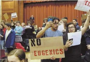  ?? AP FILE PHOTO ?? CENSORSHIP ON CAMPUS : Middlebury College, Vt., students shouted down sociologis­t Charles Murray during his recent visit to campus.