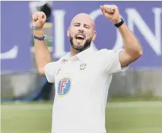  ??  ?? Durham bowler Chris Rushworth celebrates.