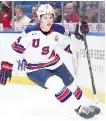  ?? NATHAN DENETTE/ CP ?? Trent Frederic of the U.S. celebrates one of his four goals on Friday against the Czech Republic.