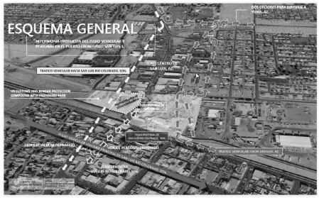 ?? LOANED GRAPHIC ?? THIS GRAPHIC SHOWS THE TRAFFIC FLOWS for a new border crossing proposed by the mayor of San Luis Rio Colorado.