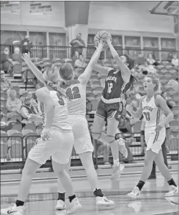  ?? ALEXIS MCDADE/ Special to The Saline Courier ?? Bauxite junior Stephanie Rico, 12, takes a shot in a 57-51 win over Heber Springs on the road Thursday to finish the regular season. The Lady Miners take the league No. 3 seed into the 4A East Regional next week.