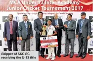  ??  ?? Skipper of SSC SC receiving the U-13 title