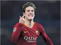 ??  ?? AS Roma midfielder Nicolo Zaniolo celebrates scoring the first goal against Porto during their UCL match in Rome on Tuesday. — Reuters