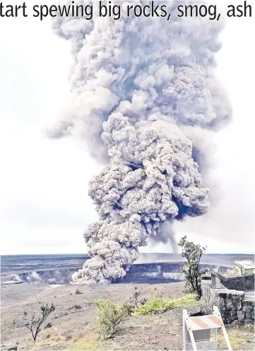  ?? — Reuters photos ?? An ash column rises from the Overlook crater at the summit of Kilauea Volcano in Hawaii.