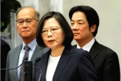  ??  ?? Tsai speaks to the media after Burkina Faso ended diplomacy relationsh­ip with Taiwan. — Reuters photo