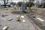  ?? Special to NWA Democrat-Gazette/MIKE CAPSHAW ?? A new sidewalk can be seen running along the backside of the Hico Cemetery monument, which was surrounded by tombstones for a dedication ceremony in 1976.