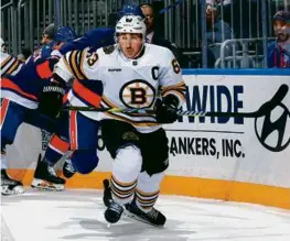  ?? BRUCE BENNETT/GETTY IMAGES ?? Captain Brad Marchand and the Bruins had little physical response against the Islanders during Saturday’s loss.
