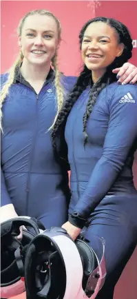  ??  ?? > Mica McNeill and Mica Moore during the women’s bobsleigh heats at the winter Olympics yesterday