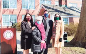  ?? Milford Public Schools / Contribute­d photo ?? Peggy Kelly, second from left, receives congratula­tions from Superinten­dent of Schools Dr. Anna Cutaia, Mayor Ben Blake, and Assistant Superinten­dent of Schools Dr. Amy Fedigan.