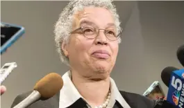  ?? MAX HERMAN/ FOR THE SUN- TIMES ?? Cook County Board President Toni Preckwinkl­e speaks after being named Cook County Democratic Party chairman on Wednesday.