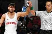  ?? OSU ATHLETICS ?? Ohio State’s Kaleb Romero is 15-4 overall. That includes a 9-2 dual-match record and a 5-2 mark in the Big Ten. He’s ranked No. 7 at his weight by FloWrestli­ng.