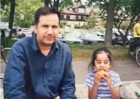  ??  ?? Mashal Naseem and her father Tahir Ahmad Naseem who was shot dead while on trial for blasphemy in Pakistan. The teenager who pulled the trigger has been feted as a ‘holy warrior’. Photograph: Family Handout