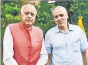  ?? WASEEM ANDRABI/HT ?? NC leaders Farooq Abdullah and Omar Abdullah at their residence in Srinagar.