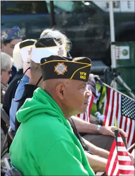  ?? CAMERON MORSBERGER — LOWELL SUN ?? Local veterans observe the Memorial Day ceremony at Centralvil­le Memorial Park in Lowell, May 29, 2023. The park honors an estimated 3,000veteran­s who gave their lives in service.