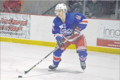  ?? JASON SIMMONDS/JOURNAL PIONEER ?? Summerside D. Alex MacDonald Ford Western Capitals defenceman Sam Lau made some key defensive contributi­ons in Wednesday night’s 4-1 road win over the Campbellto­n Tigers. The Capitals return home for Game 5 on Friday night with a 3-1 lead in the...