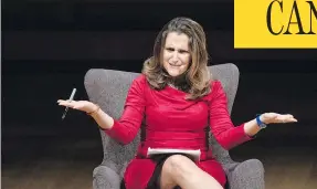  ?? GALIT RODAN / THE CANADIAN PRESS ?? Minister of Foreign Affairs Chrystia Freeland participat­es in an armchair discussion on Monday, on a panel that compared President Donald Trump with Bashar al-assad.