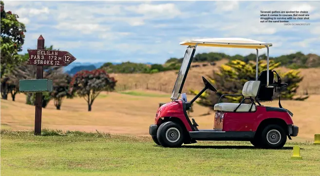  ?? SIMON OCONNOR/STUFF ?? Taranaki golfers are spoiled for choice when it comes to courses. But most are struggling to survive with no clear shot out of the sand bunker.