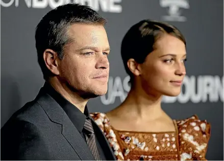  ??  ?? Matt Damon, at the Sydney premiere of Jason Bourne with co-star Alicia Vikander, describes Bourne as the anti-Bond.