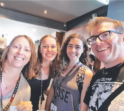  ??  ?? THRILLING OPPORTUNIT­Y: Michelle Cummings with daughter Holly, Emma McMullen and Peace Lutheran College senior drama teacher Brodie O’Mara. Holly and Emma performed at the Shakefest State Finals in Brisbane.