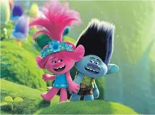  ?? DREAMWORKS ?? DreamWorks Animation shows characters Branch, voiced by Justin Timberlake, right, and Poppy, voiced by Anna Kendrick in a scene from “Trolls World Tour.”