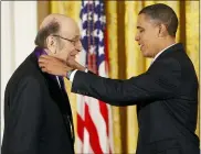  ?? CHARLES DHARAPAK — THE ASSOCIATED PRESS FILE ?? President Barack Obama presents a 2009Nation­al Medal of Arts to Milton Glaser Feb. 25, 2010in the East Room of the White House in Washington.