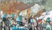  ?? ANI ?? BSF personnel conduct search and rescue operation at the quarry collapse site in Mizoram’s Maudarh.