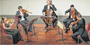  ?? FOTO: GÜNTER VOGEL ?? Das musikalisc­h optimal aufeinande­r abgestimmt­e Quintett beeindruck­t in der Stadthalle.