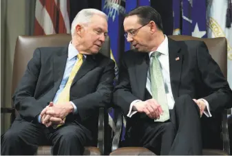  ?? Jose Luis Magana / Associated Press ?? Attorney General Jeff Sessions (left) and Deputy Attorney General Rod Rosenstein have both earned President Trump’s ire over their roles in the special counsel’s Russia investigat­ion.