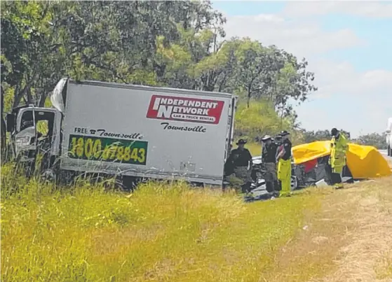  ?? ROAD TRAGEDY: The scene of a fatal crash on the Bruce Highway in Guthalungr­a yesterday. Picture: KYLE EVANS ??