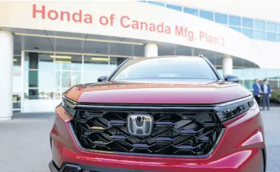  ?? REUTERS ?? A Honda car sits at their automotive assembly plant in Alliston, Ont., April 25.