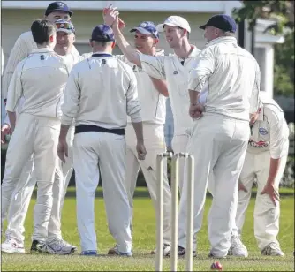  ?? Picture: Andy Jones FM4775053 Buy this picture from kentonline.co.uk ?? Kings Hills 2nds celebrate taking a wicket against Yalding on Saturday