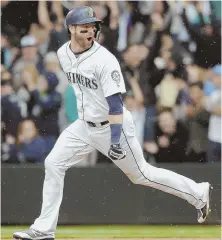  ?? AP PhOTO ?? NINTH LIFE: Seattle’s Mitch Haniger celebrates his two-run walkoff home run in yesterday’s 8-6 victory against the Angels. The Mariners host the Red Sox in a four-game series beginning tonight.